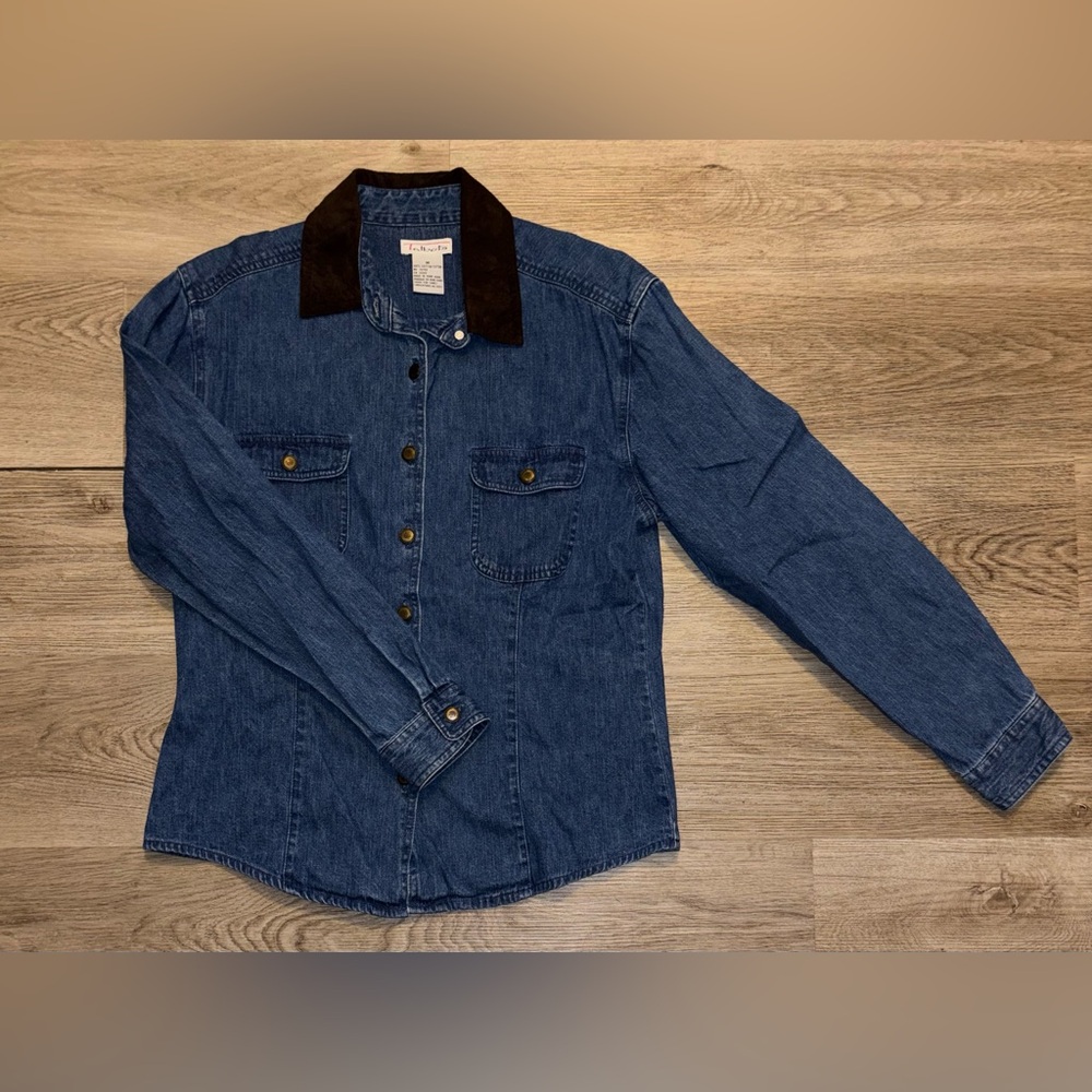 Talbots Denim Jacket with Brown Velvet Collar